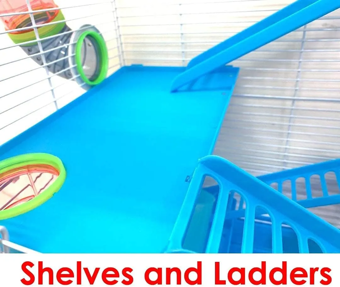 2 Floor Syrian Hamster Habitat Rodent Gerbil Mouse Mice Rats Animal Cage with Hide House Exercise Running Wheel Water Bottle Food Bowl Deep Base