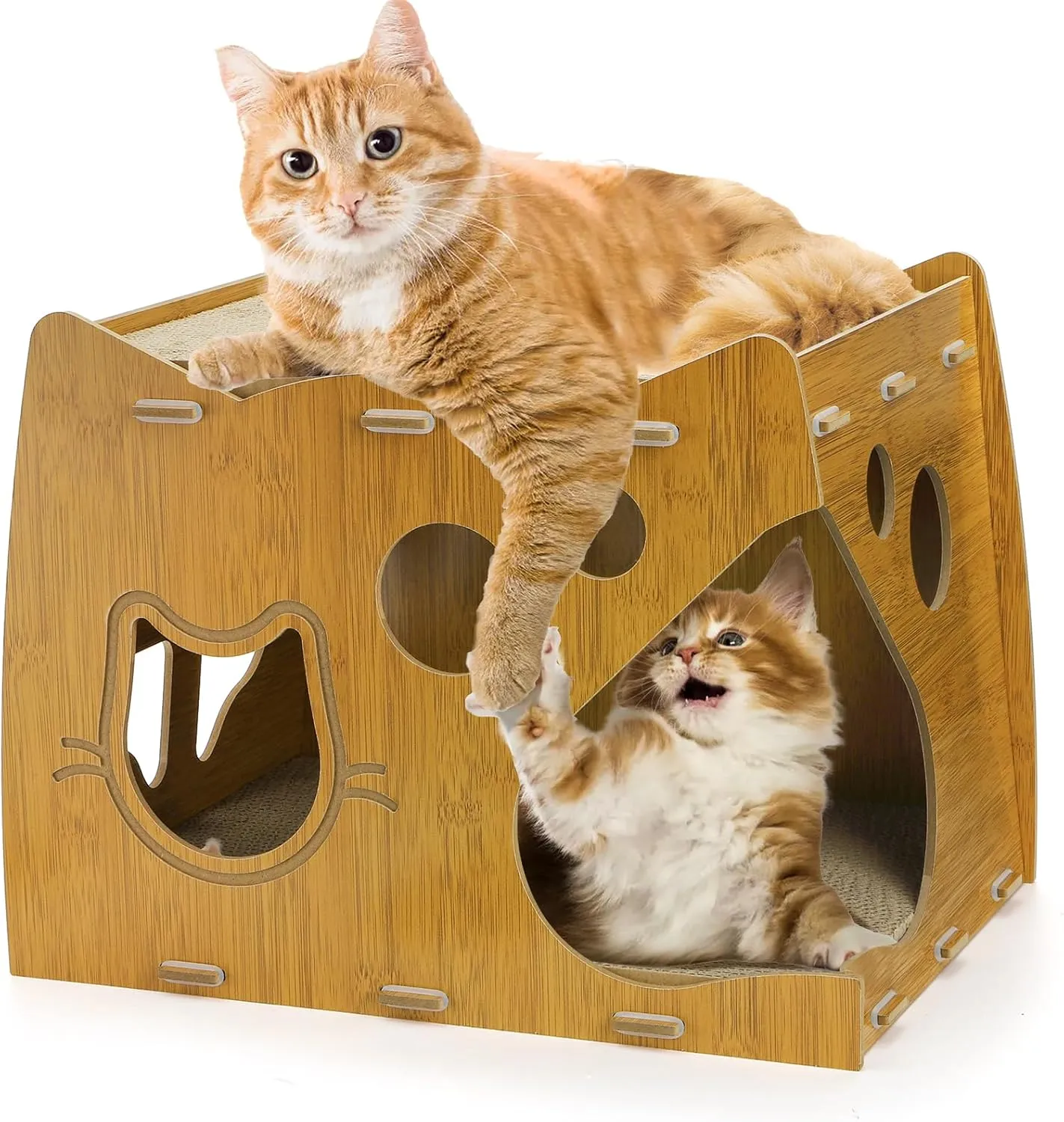 2-Level Cat Scratcher House, 2 in 1 Cat Cardboard House with Scratching Pads, Large Cat House Lounge for Indoor Cats to Rest and Hide, Maximum Load Capacity 66 Lbs