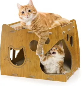 2-Level Cat Scratcher House, 2 in 1 Cat Cardboard House with Scratching Pads, Large Cat House Lounge for Indoor Cats to Rest and Hide, Maximum Load Capacity 66 Lbs