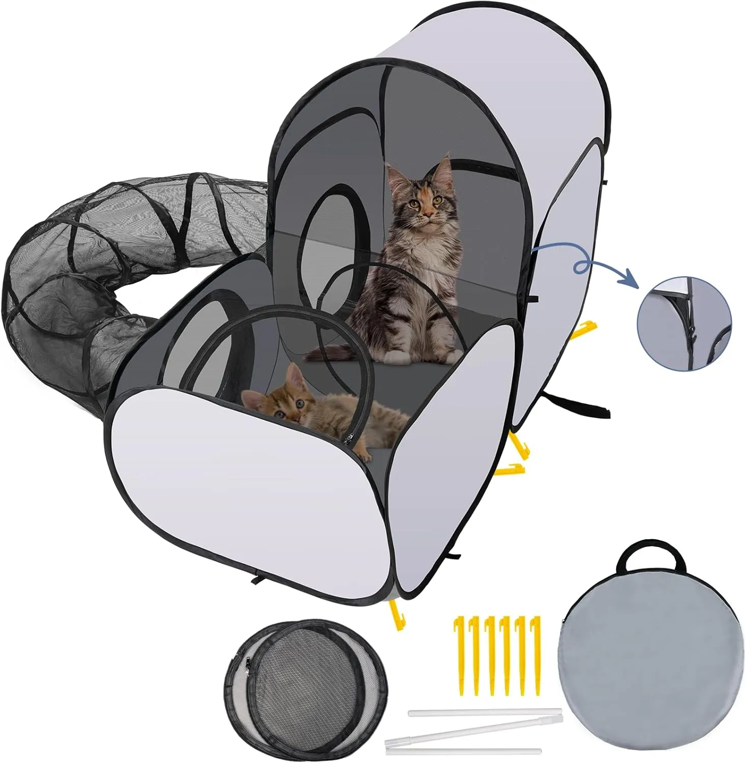 3-in-1 Cat Playpen with Surround Tunnel, Portable Cat and Dog Play Pens for Indoor Cats Enclosed, Outdoor Cat Tent with Carry Bag, Cat Enclosure Tent House for Puppy Kitten Small Animals
