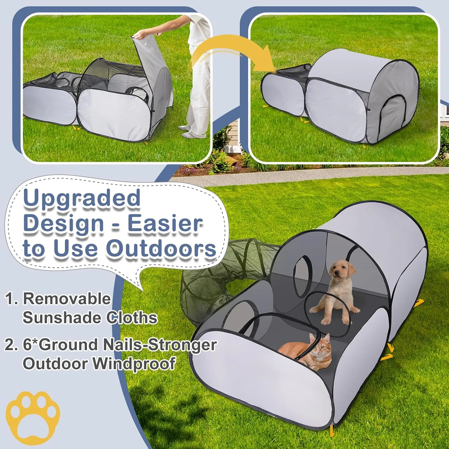 3-in-1 Cat Playpen with Surround Tunnel, Portable Cat and Dog Play Pens for Indoor Cats Enclosed, Outdoor Cat Tent with Carry Bag, Cat Enclosure Tent House for Puppy Kitten Small Animals