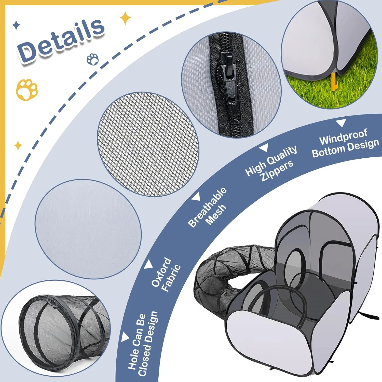 3-in-1 Cat Playpen with Surround Tunnel, Portable Cat and Dog Play Pens for Indoor Cats Enclosed, Outdoor Cat Tent with Carry Bag, Cat Enclosure Tent House for Puppy Kitten Small Animals