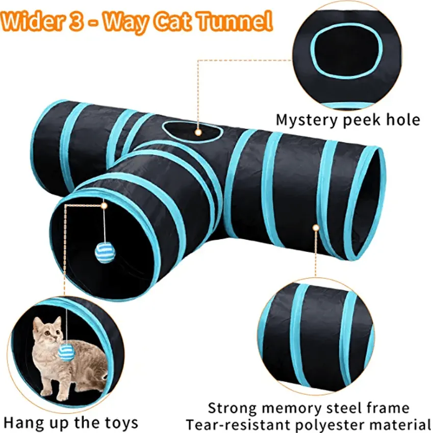 3 Way Tunnel Tube Toy for Indoor Cats - T-Shape