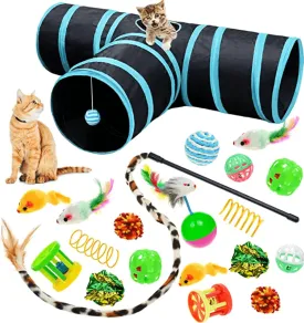 3 Way Tunnel Tube Toy for Indoor Cats - T-Shape