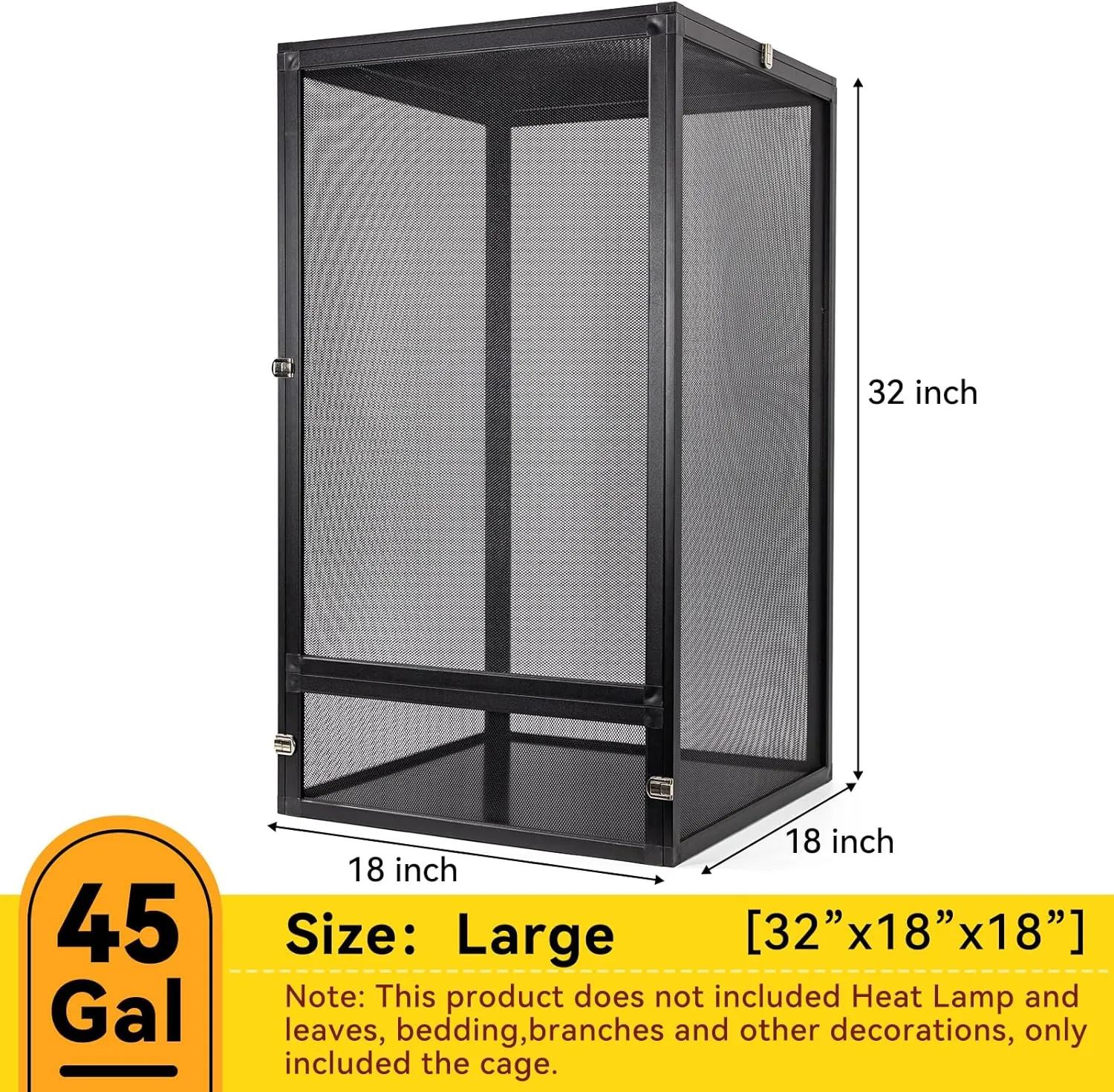 45 Gallon 360 Panoramic Foldable Reptile Terrarium Kit: Crested Gecko Tank and Reptile Cage for Superior Ventilation, Easy Feeding, Sturdiness, and Simple Assembly (Black, 32"x18"x18")