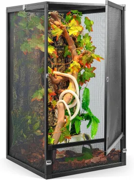 45 Gallon 360 Panoramic Foldable Reptile Terrarium Kit: Crested Gecko Tank and Reptile Cage for Superior Ventilation, Easy Feeding, Sturdiness, and Simple Assembly (Black, 32"x18"x18")