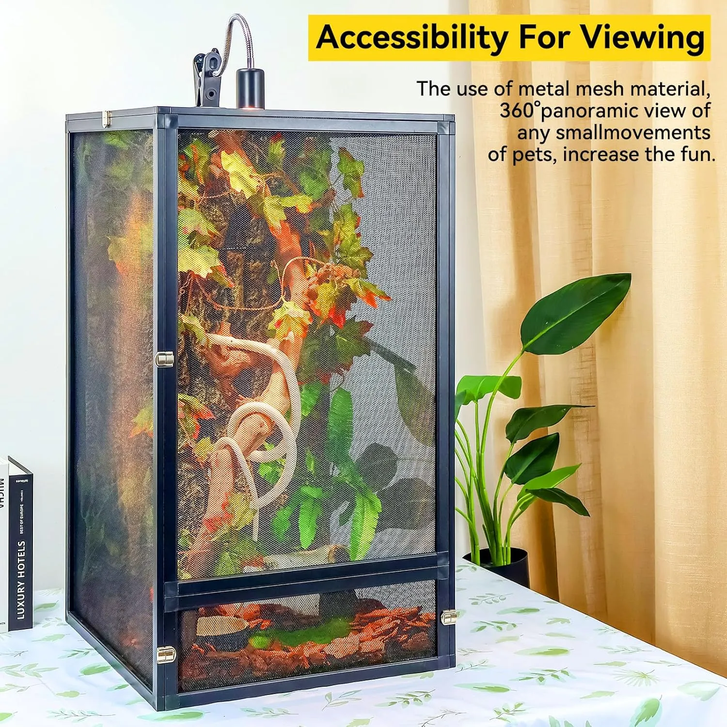 45 Gallon 360 Panoramic Foldable Reptile Terrarium Kit: Crested Gecko Tank and Reptile Cage for Superior Ventilation, Easy Feeding, Sturdiness, and Simple Assembly (Black, 32"x18"x18")