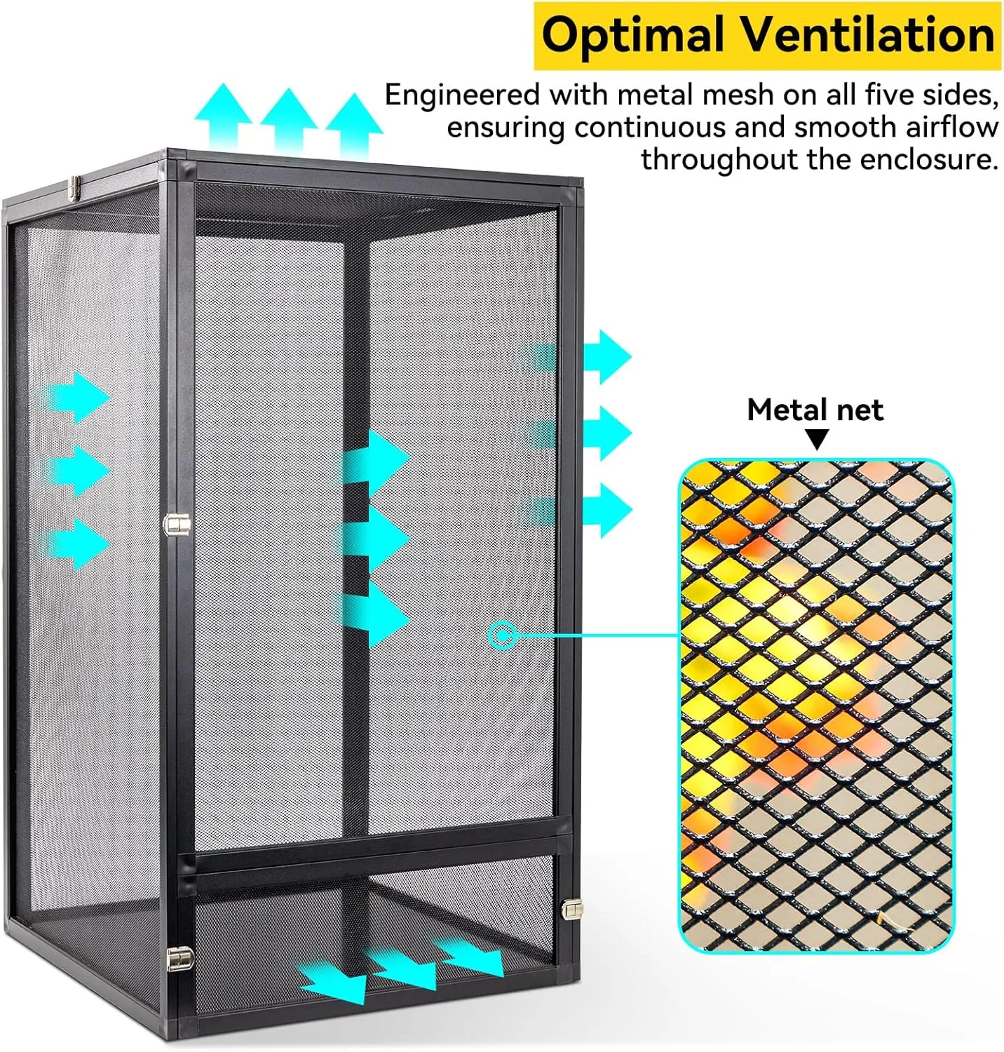 45 Gallon 360 Panoramic Foldable Reptile Terrarium Kit: Crested Gecko Tank and Reptile Cage for Superior Ventilation, Easy Feeding, Sturdiness, and Simple Assembly (Black, 32"x18"x18")
