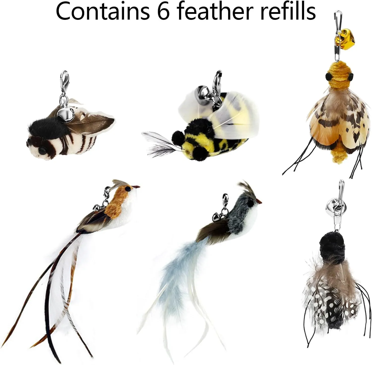 8 Pieces Cat Feather Toys Replacement Bird Insect Cat Toy with Flexible Steel Wires Wand Refills Cats Toy Replacement Natural Bird Feathers for Cats Toys