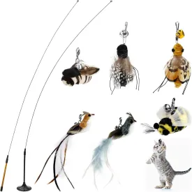 8 Pieces Cat Feather Toys Replacement Bird Insect Cat Toy with Flexible Steel Wires Wand Refills Cats Toy Replacement Natural Bird Feathers for Cats Toys