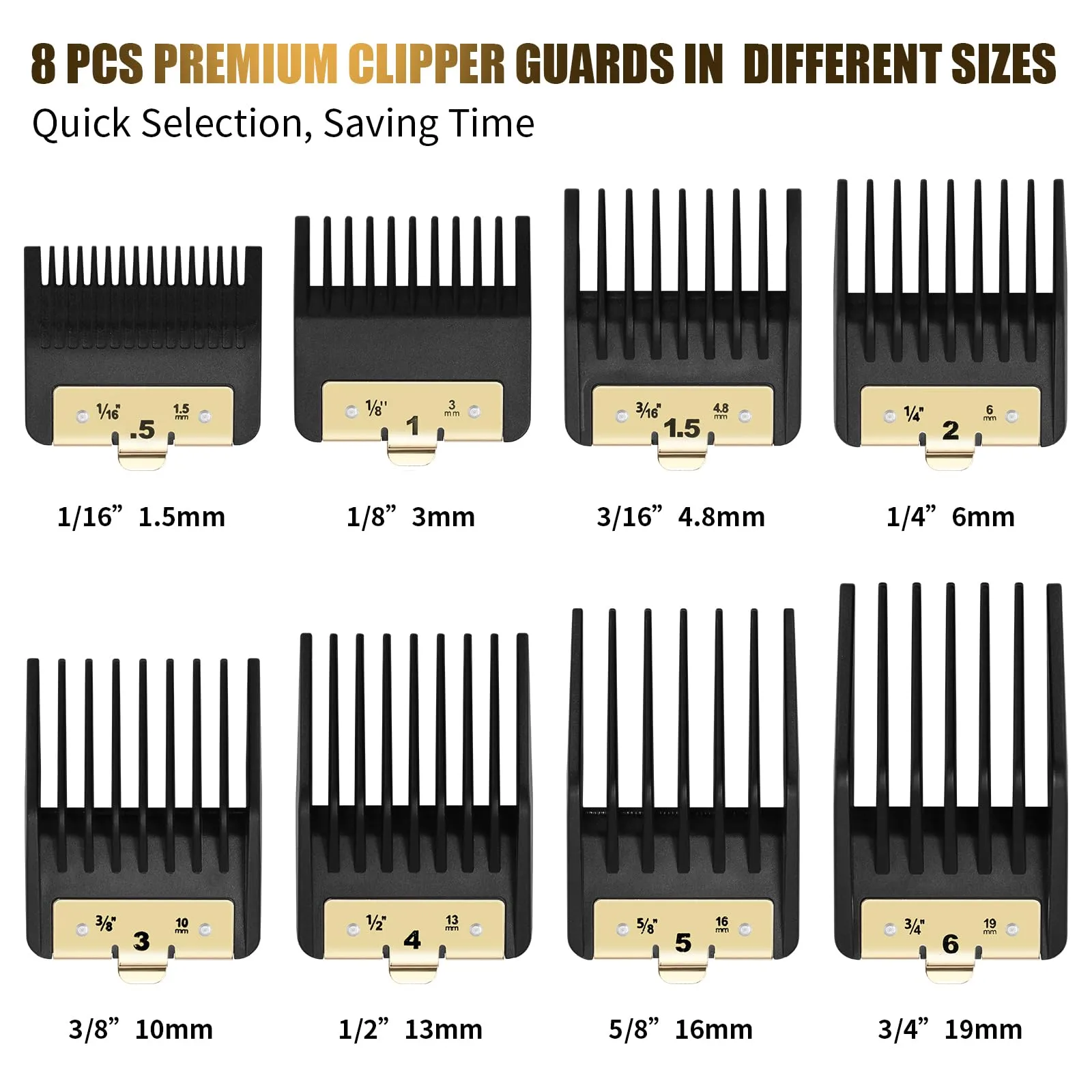 8 Premium Clipper Guards for BaBylissPRO Barberology FX870，FX890，FX825 and FX673 Clippers, Fit for Babyliss Clipper Guards with Metal Clip - Cutting Lengths 1/16-3/4 inch Attachment Combs Set