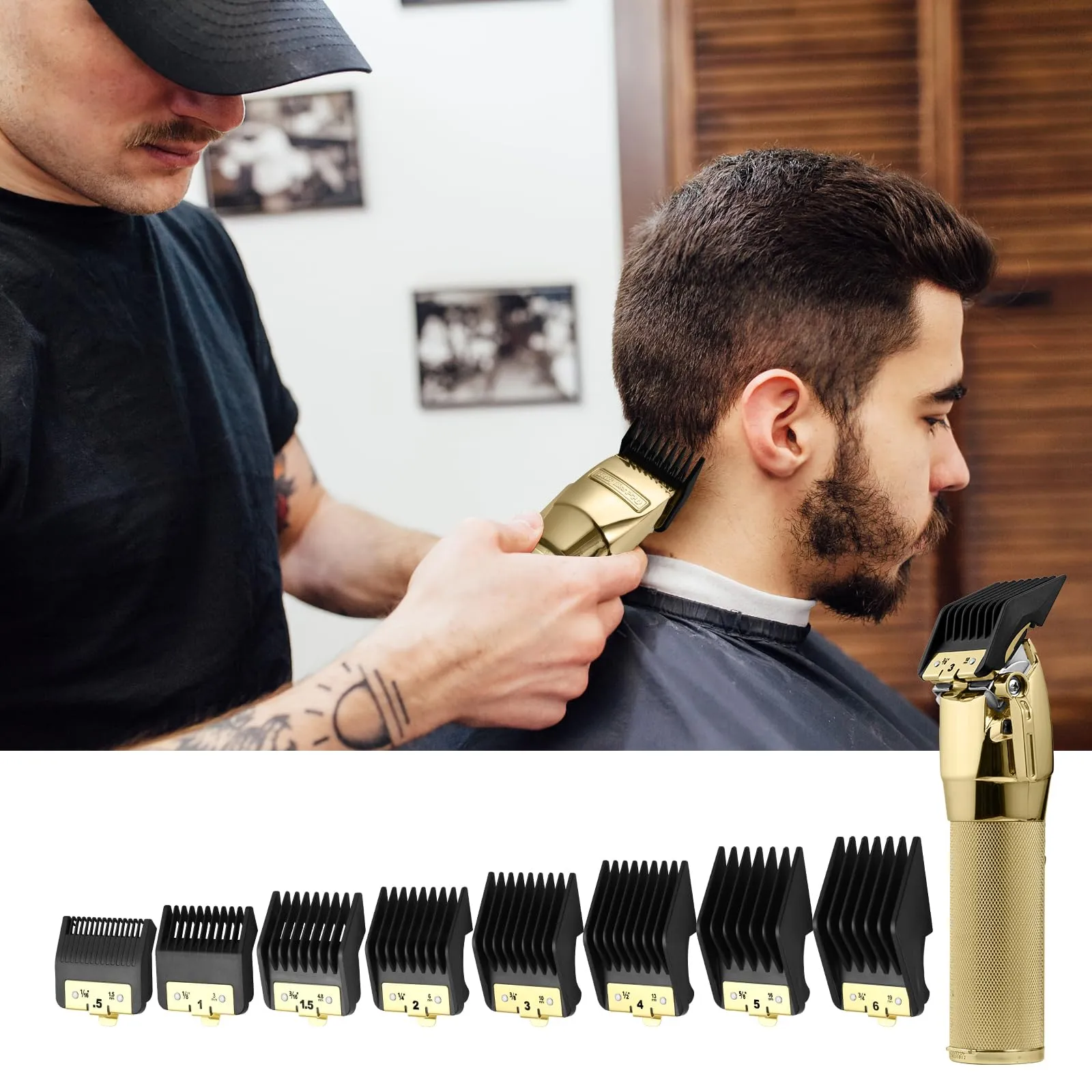 8 Premium Clipper Guards for BaBylissPRO Barberology FX870，FX890，FX825 and FX673 Clippers, Fit for Babyliss Clipper Guards with Metal Clip - Cutting Lengths 1/16-3/4 inch Attachment Combs Set