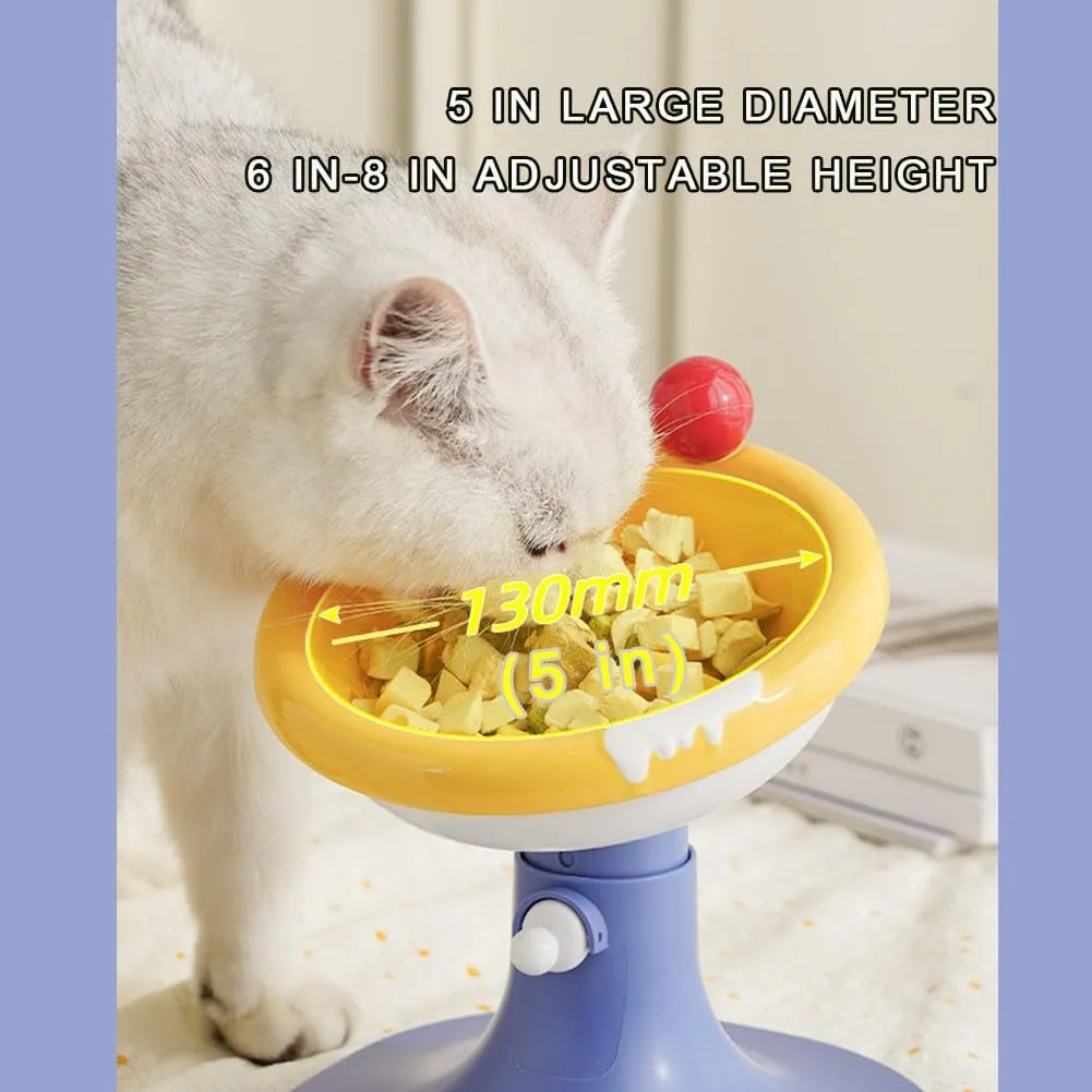 Adjustable Elevated Cat Bowls, Ceramic Raised 30 Tilted Cat Food Bowl, Adjustable Height for Whisker Friendly  Neck Protection,Leak Proof for All Age Cats Kitten Small Dog (Yellow Blue)