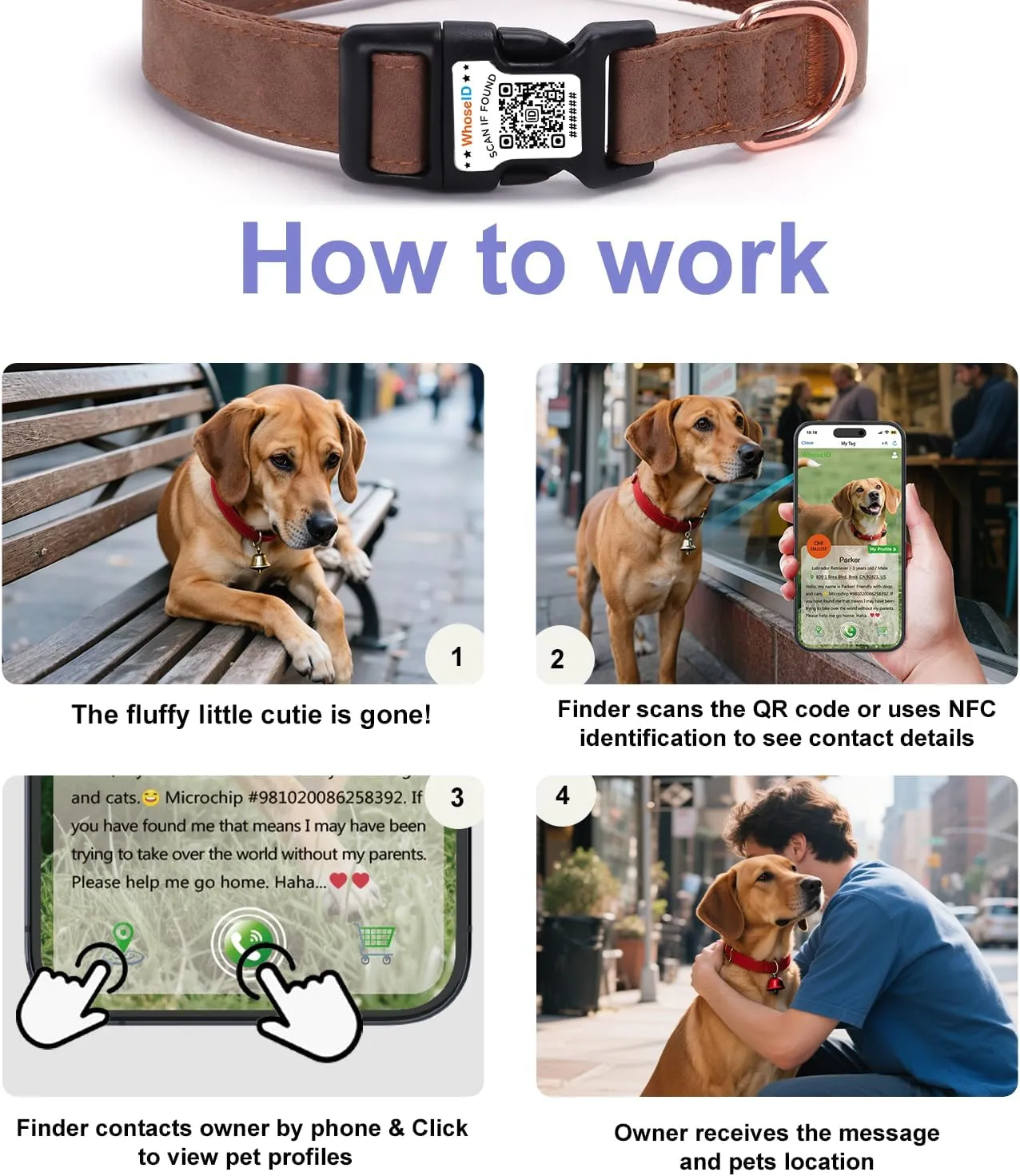 Airtag Dog Collar with QR Code Buckle, Leather Dog Collars with Waterproof Air Tag Holder Adjustable Soft Padded Fit for Girl/Boy/Small/Medium/Large Pet (Brown, Large Dogs)