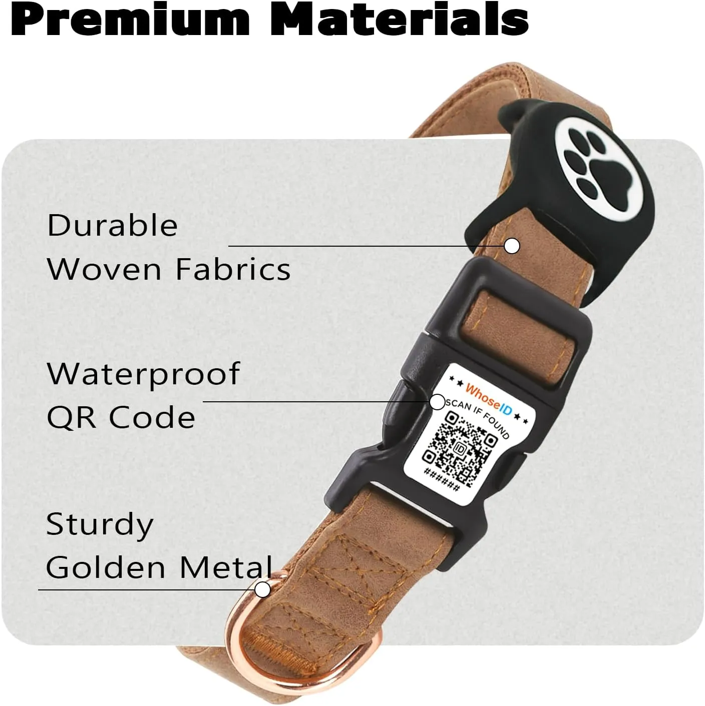 Airtag Dog Collar with QR Code Buckle, Leather Dog Collars with Waterproof Air Tag Holder Adjustable Soft Padded Fit for Girl/Boy/Small/Medium/Large Pet (Brown, Large Dogs)