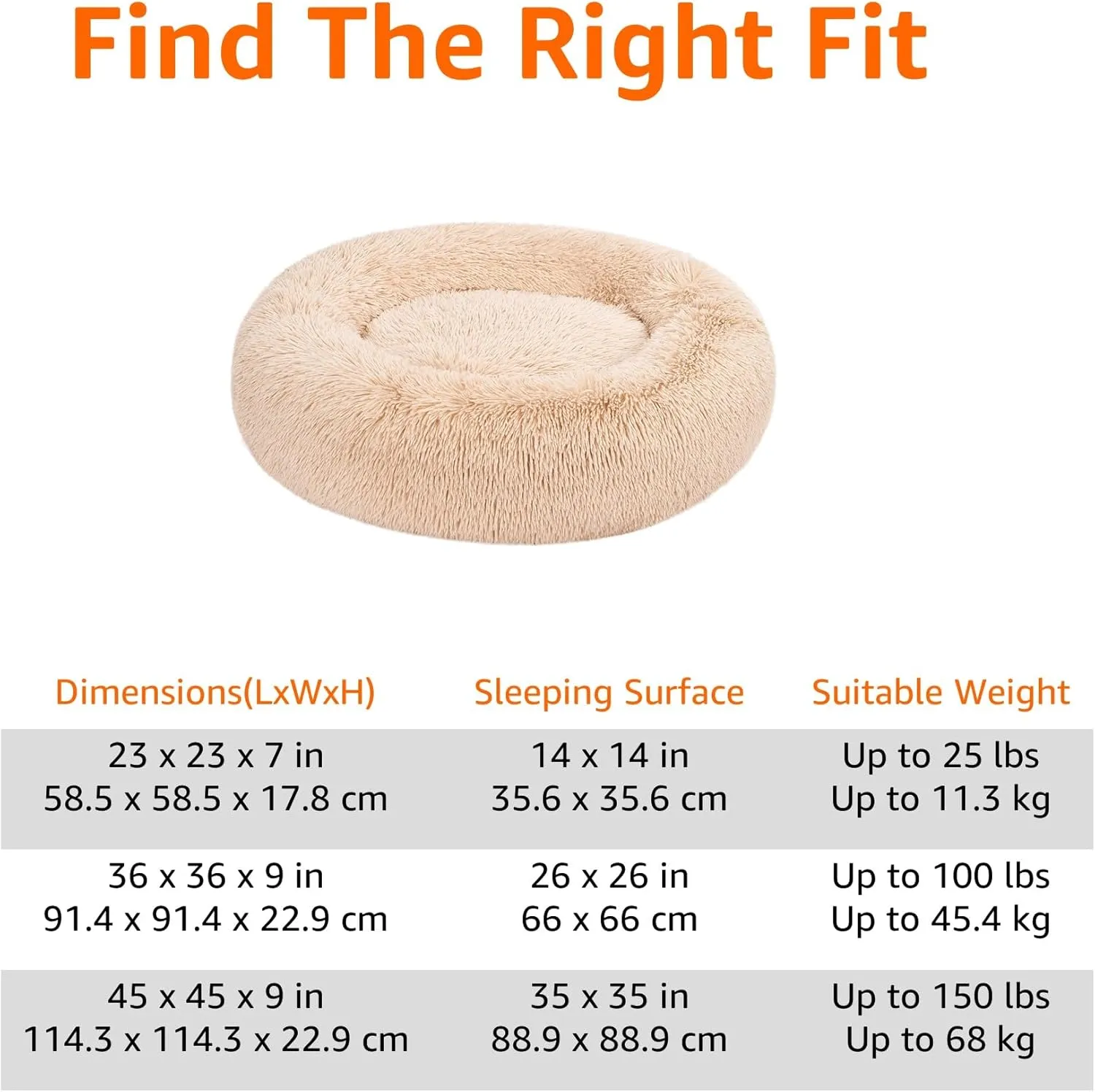 Amazon Basics Donut Pet Bolster Faux Fur Bed for Dog, Beige, 36" x 36"