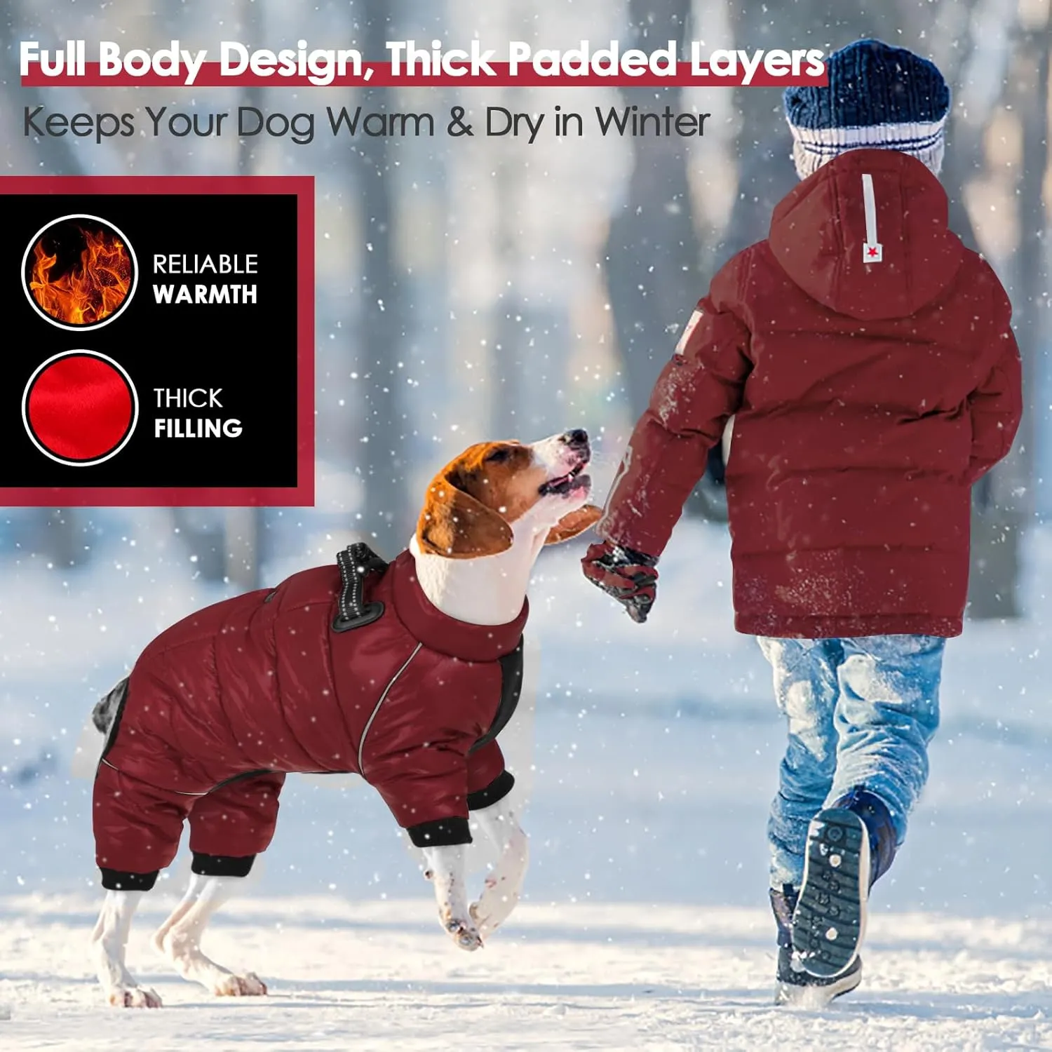 AOFITEE Dog Coat: Warm Waterproof Dogsnowsuit with Zip-up Fleece Vest, Reflective Striped Dog Jacket for Cold Weather, Windproof Apparel for Small Dogs 2XL