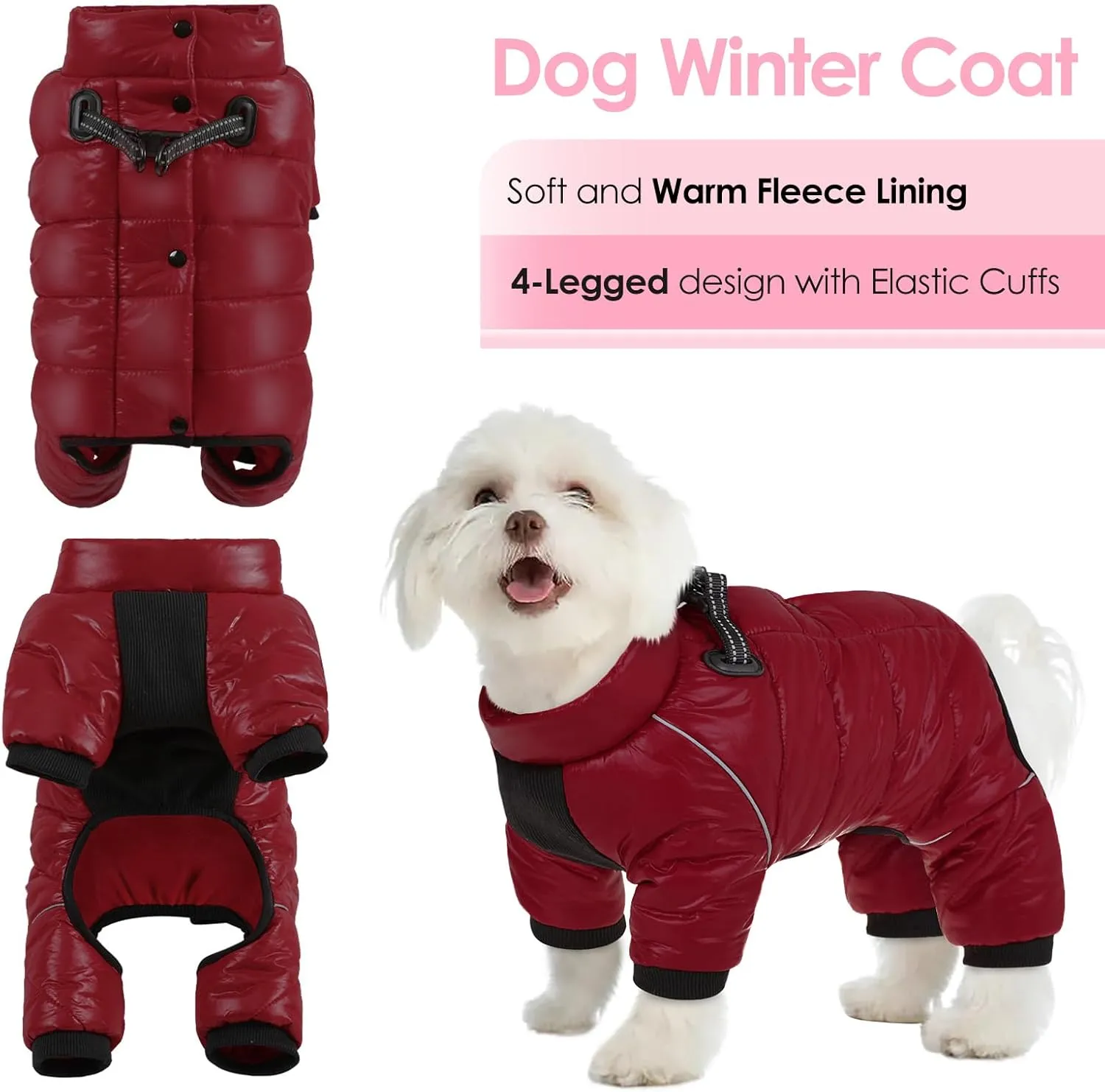 AOFITEE Dog Coat: Warm Waterproof Dogsnowsuit with Zip-up Fleece Vest, Reflective Striped Dog Jacket for Cold Weather, Windproof Apparel for Small Dogs 2XL