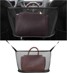 Augeny Car Net Pocket Handbag Holder, Large Capacity Auto Seat Back Mesh Pocket Organizer, Vehicle Driver Storage Netting Pouch for Purse, Document, Barrier of Backseat Pet Kid (Black, Normal)