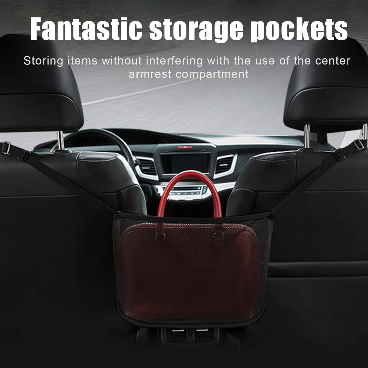 Augeny Car Net Pocket Handbag Holder, Large Capacity Auto Seat Back Mesh Pocket Organizer, Vehicle Driver Storage Netting Pouch for Purse, Document, Barrier of Backseat Pet Kid (Black, Normal)