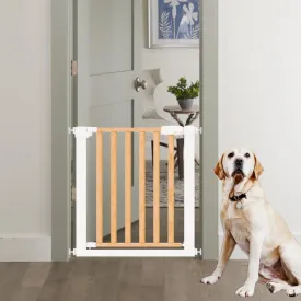 Baby & Pet Safety Gate - Adjustable 28.74-41" W x 30.3" H | White Steel & Solid Wood | No Drill Pressure Mount with Extension Kit