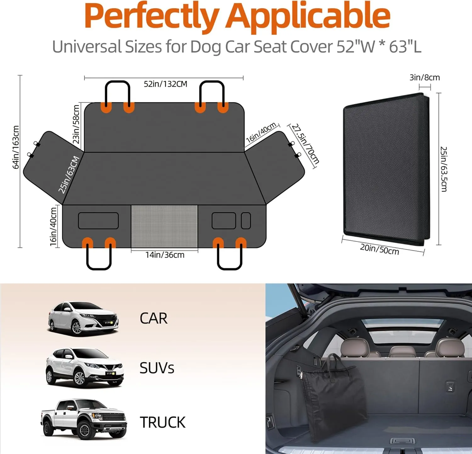 Back Seat Extender for Dogs- Holds 400LBS, Dog Car Seat Cover for Backseat Hard Bottom 100% Waterproof Non-Slip Scratch Resistant Dog Hammock for Car SUVs, Universal Size -Premium Black