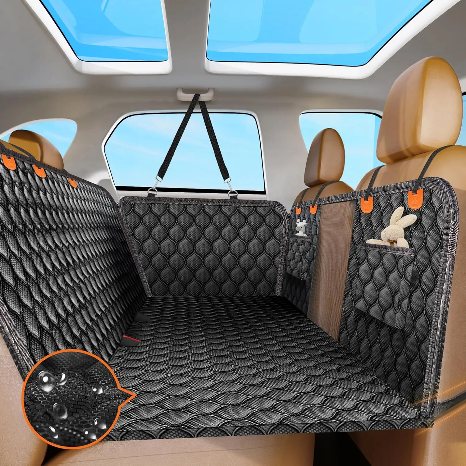 Back Seat Extender for Dogs- Holds 400LBS, Dog Car Seat Cover for Backseat Hard Bottom 100% Waterproof Non-Slip Scratch Resistant Dog Hammock for Car SUVs, Universal Size -Premium Black