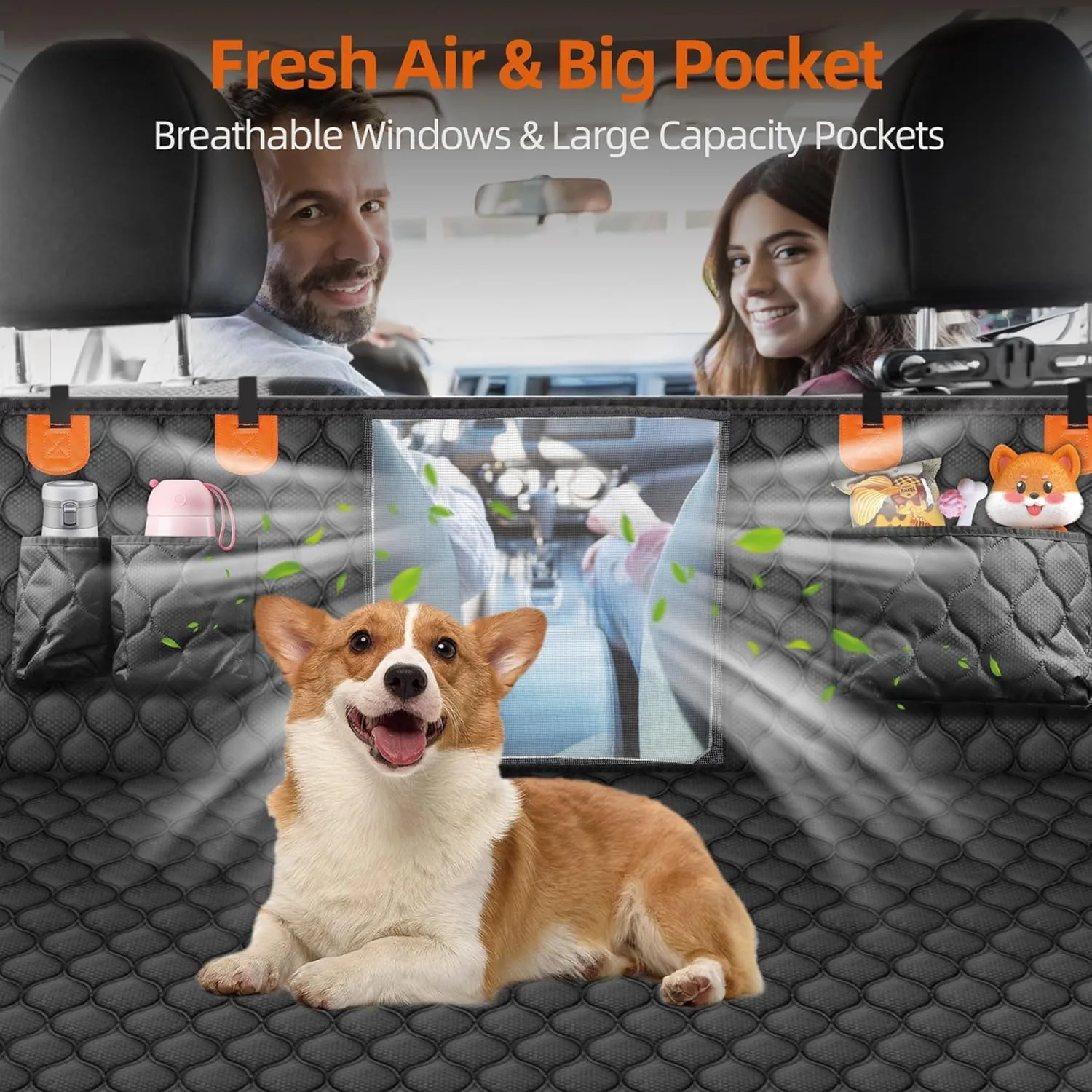 Back Seat Extender for Dogs- Holds 400LBS, Dog Car Seat Cover for Backseat Hard Bottom 100% Waterproof Non-Slip Scratch Resistant Dog Hammock for Car SUVs, Universal Size -Premium Black