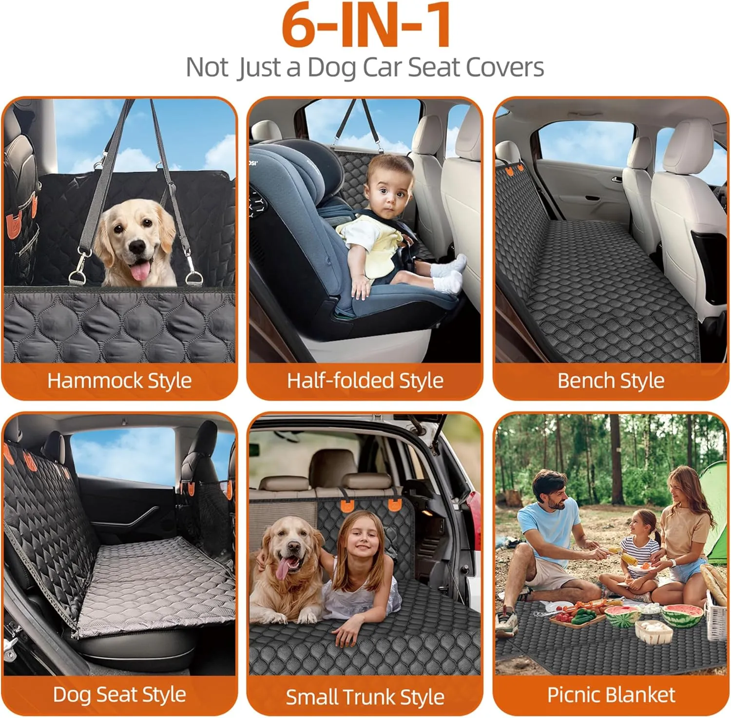 Back Seat Extender for Dogs- Holds 400LBS, Dog Car Seat Cover for Backseat Hard Bottom 100% Waterproof Non-Slip Scratch Resistant Dog Hammock for Car SUVs, Universal Size -Premium Black