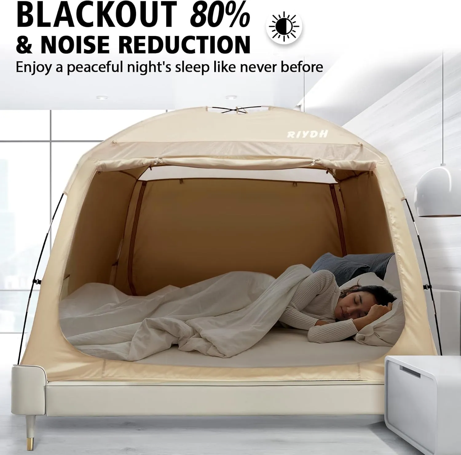 Bed Tent Bed Canopy Breathable 100% for Adult and Kids- Original Design Light Reduction 93% Sleeping Dream Tents Indoor Portable Big Space with String Light 3 Doors Twin Full Queen King Size