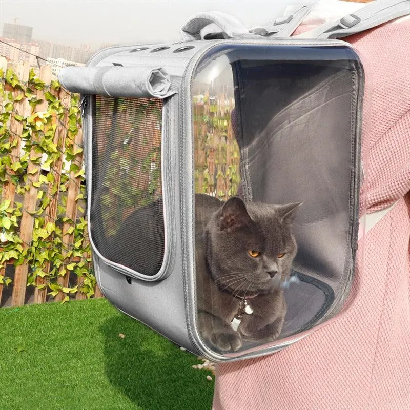 Breathable Bubble Cat Carrier Backpack - Portable Travel Outdoor Shoulder Bag For Small Dogs And Cats by Dog Hugs Cat