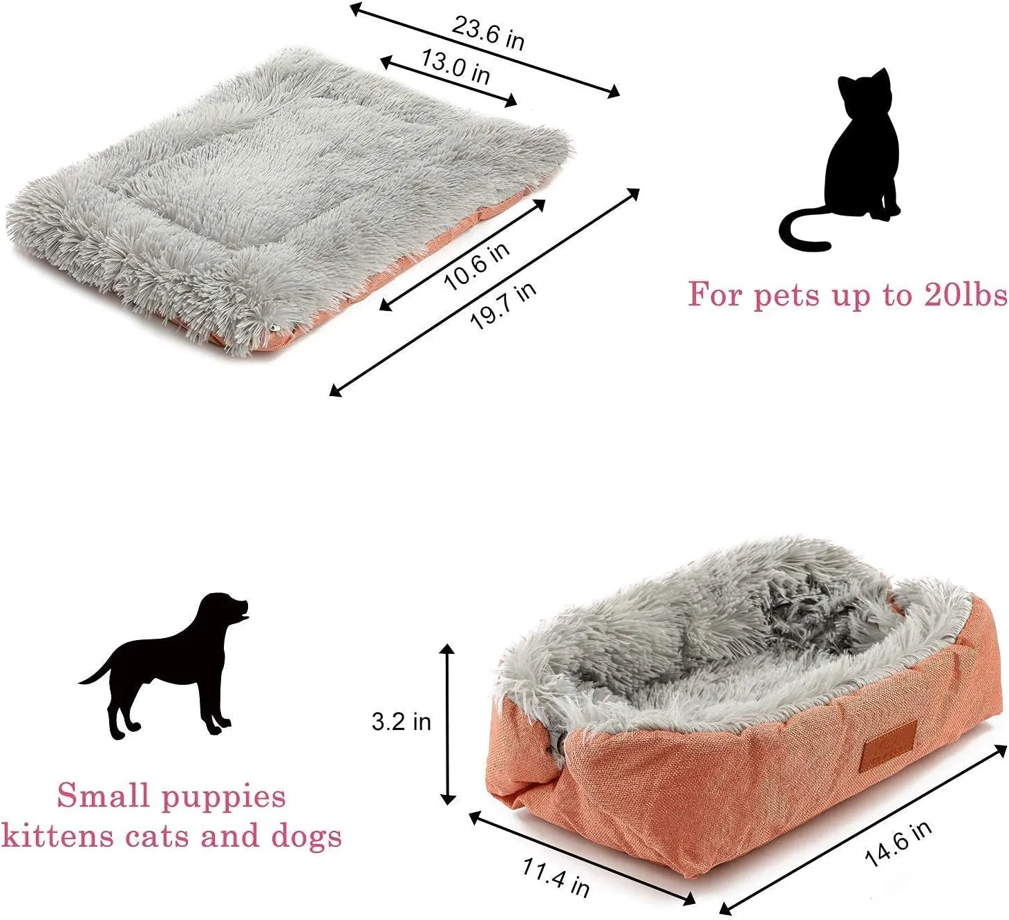 Cat Bed Heated Dog Bed Self Warming Self Heating Small Cat Dog Bed, Extra Warm Thermal Pet Pad for Indoor Outdoor Pets, Calming Dog Crate Bed Pet Mat, 24x20inch