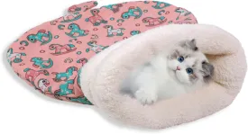 Cat Sleeping Bag for Indoor Cats - Winter Self-Warming 360 Cozy Cave Bed, Soft Plush Snuggle Sack with Warm Tunnel Design - Pink