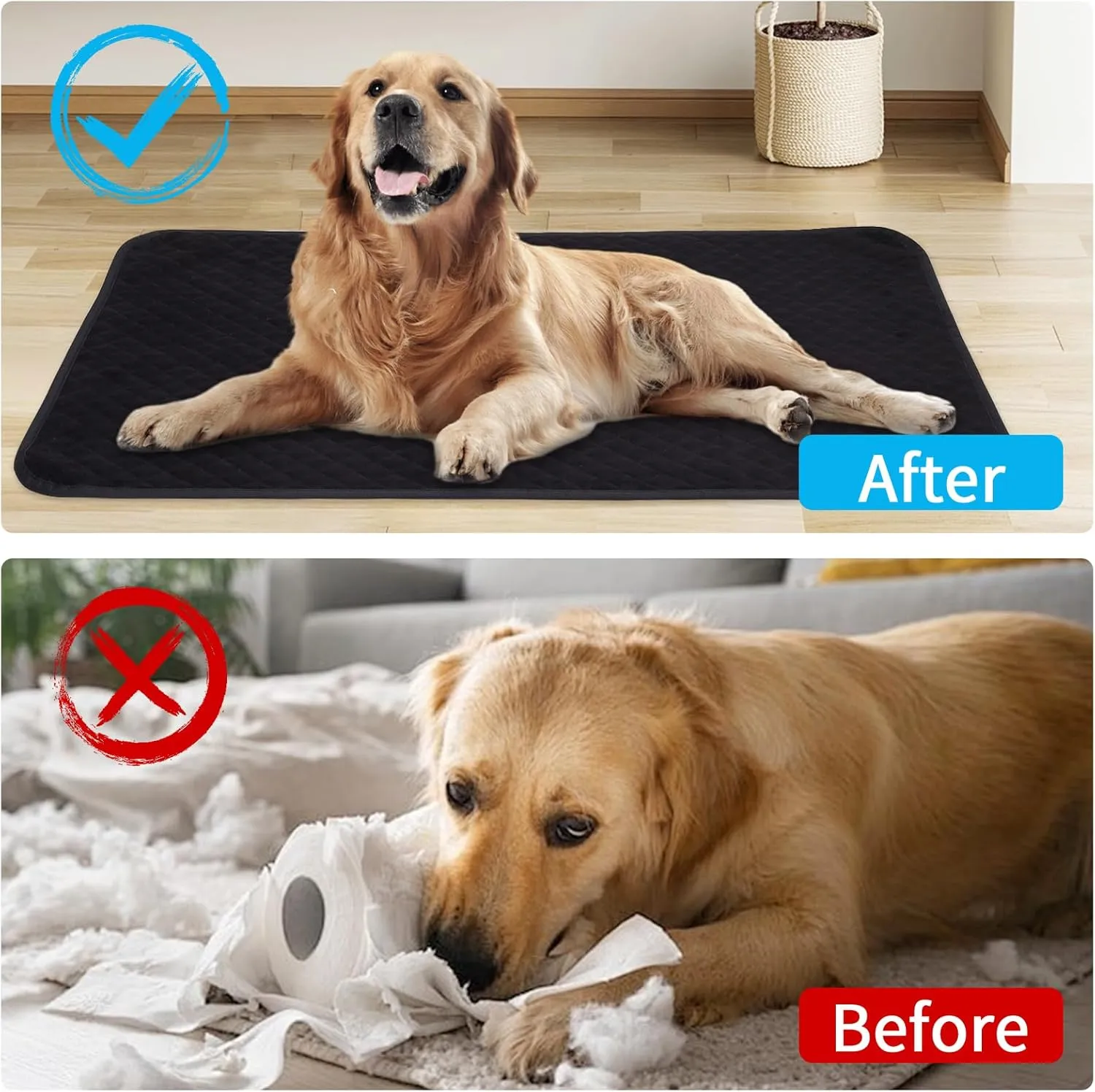 Chew Proof Dog Crate Bed Pad, Enhanced Quilted Indestructible Dog Kennel Pad for Aggressive Chewers, Washable Dogs Mat for Crate, Water Resistant Kennel Pads for Teething Puppy (Black, 40"x27")