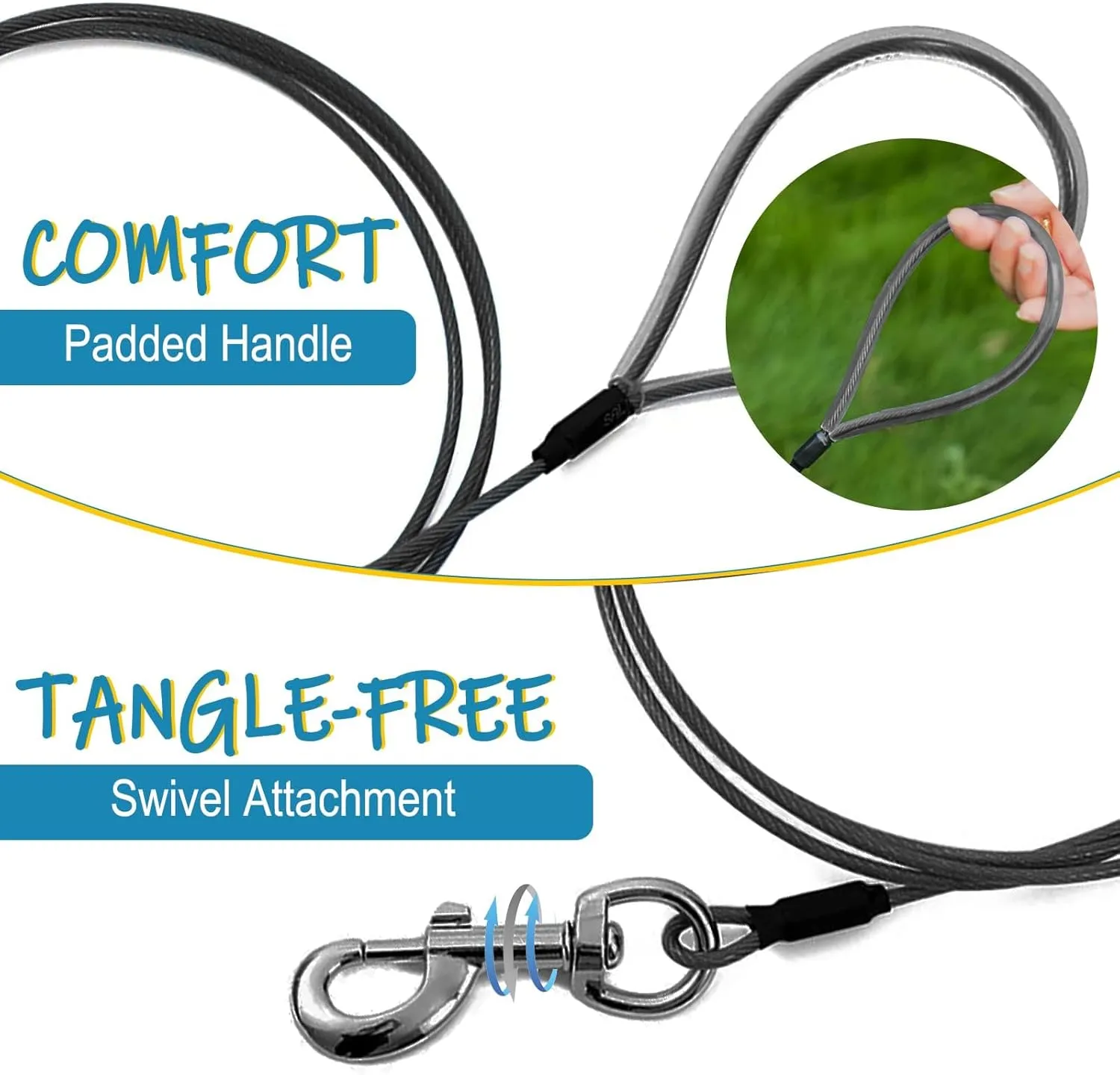 Chew Proof Dog Leash,6FT Metal Cable Lead,Heavy Duty Leash Made of Coated Wire Rope,Chew Resistant,Great for Large Dogs and Teething Puppies (Black Blue, 6ft)