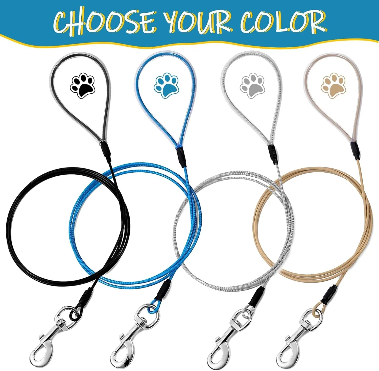 Chew Proof Dog Leash,6FT Metal Cable Lead,Heavy Duty Leash Made of Coated Wire Rope,Chew Resistant,Great for Large Dogs and Teething Puppies (Black Blue, 6ft)