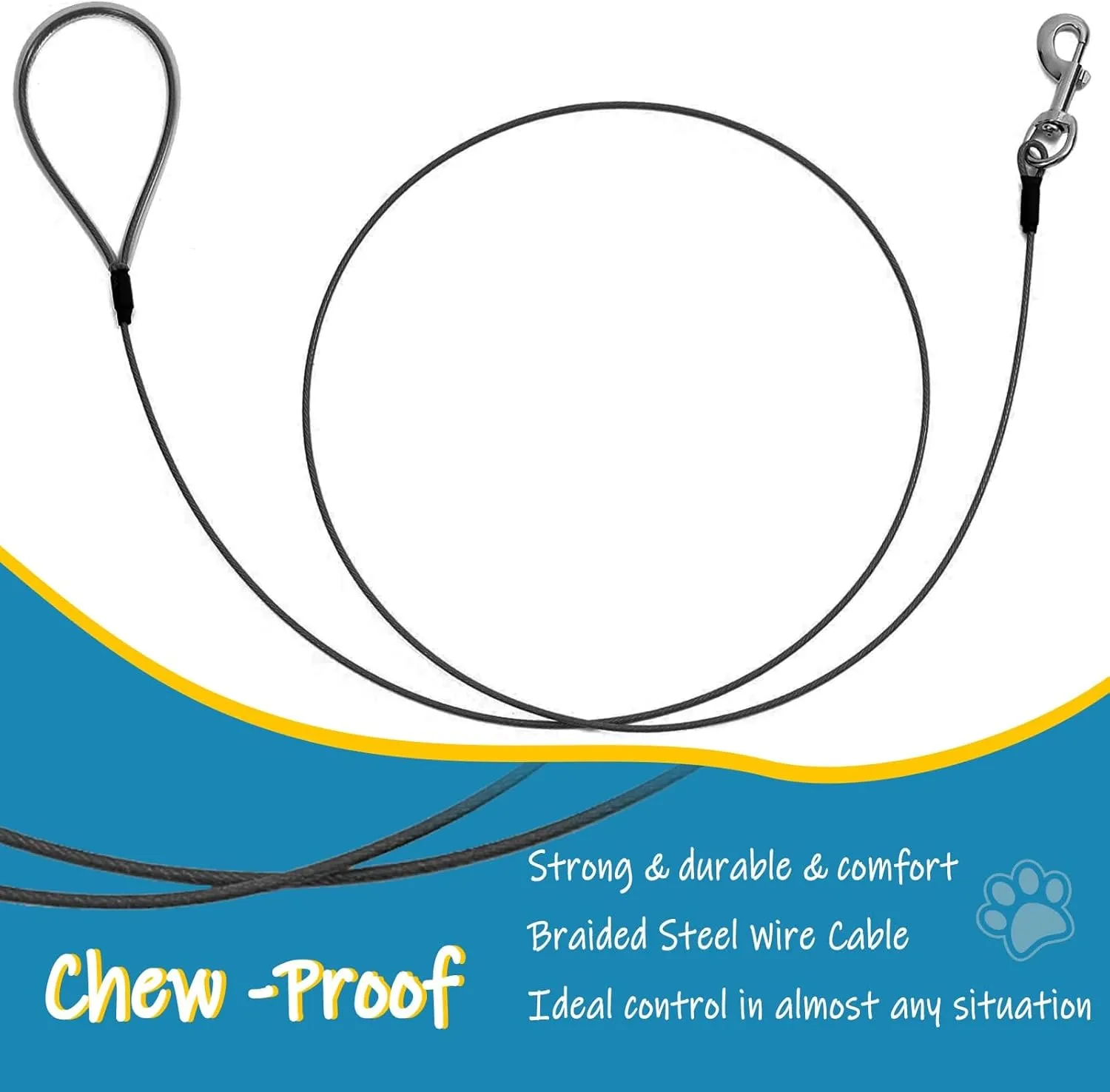 Chew Proof Dog Leash,6FT Metal Cable Lead,Heavy Duty Leash Made of Coated Wire Rope,Chew Resistant,Great for Large Dogs and Teething Puppies (Black Blue, 6ft)