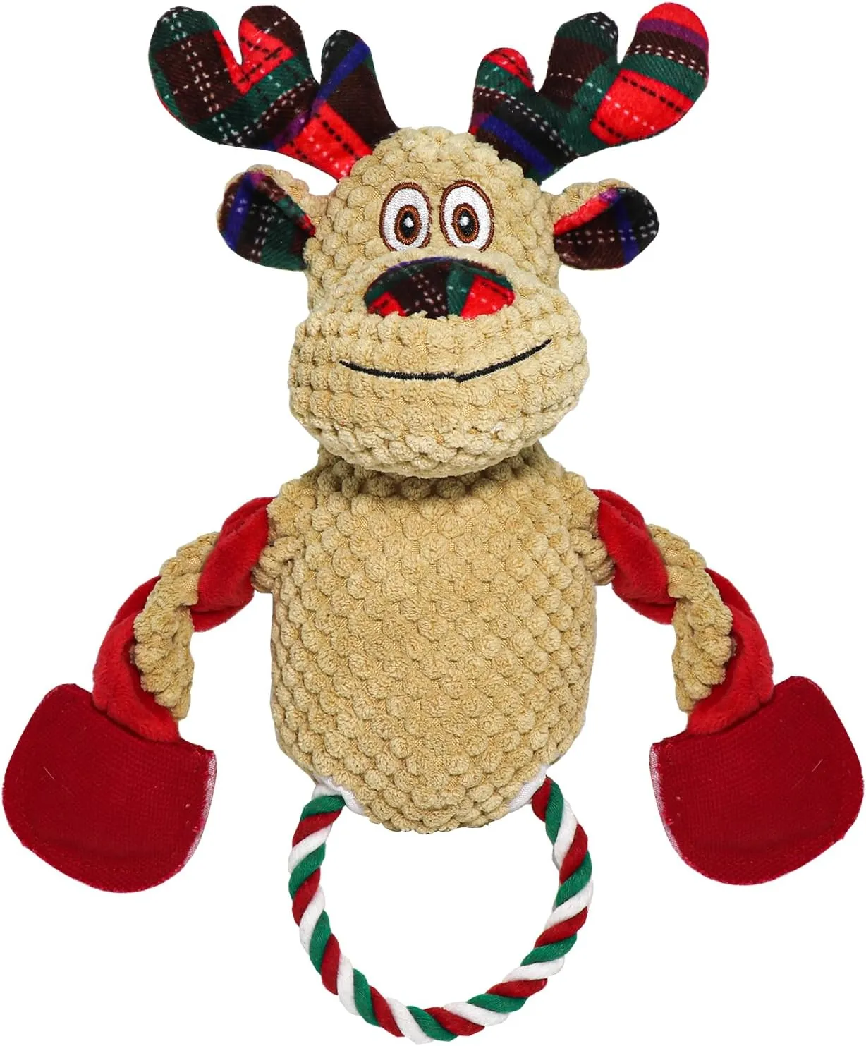 Christmas Dog Toys, 3 Pack Squeaky Plush Stuffed Dog Toys - Santa, Reindeer, Snowman, Interactive Dog Chew Rope Toys, Christmas Stocking Stuffer for Pets (3 pcs) (Reindeer)