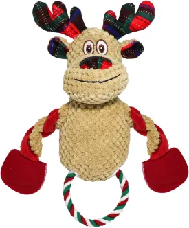 Christmas Dog Toys, 3 Pack Squeaky Plush Stuffed Dog Toys - Santa, Reindeer, Snowman, Interactive Dog Chew Rope Toys, Christmas Stocking Stuffer for Pets (3 pcs) (Reindeer)