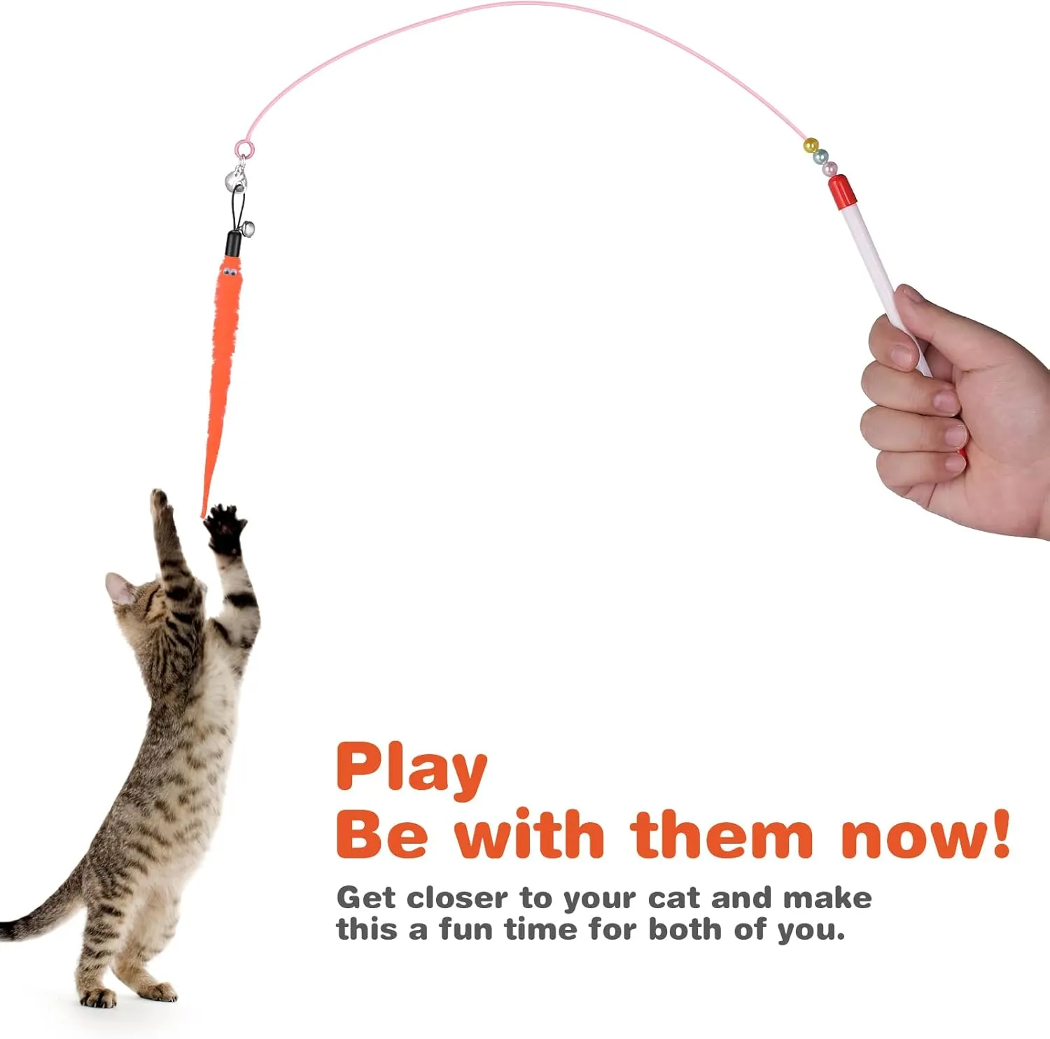 Cobee Cat Toys Wand Replacement, 6pcs Furry Tail Worms with Bells   Cat Fishing Pole Toy, Assorted Teaser Refills with Bell for Kitten