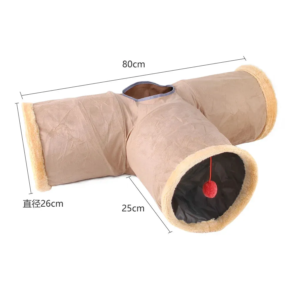 Collapsible Winter Suede Cat Tunnel for Pets – Interactive Hide and Play Toy for Kittens, Puppies, and Rabbits