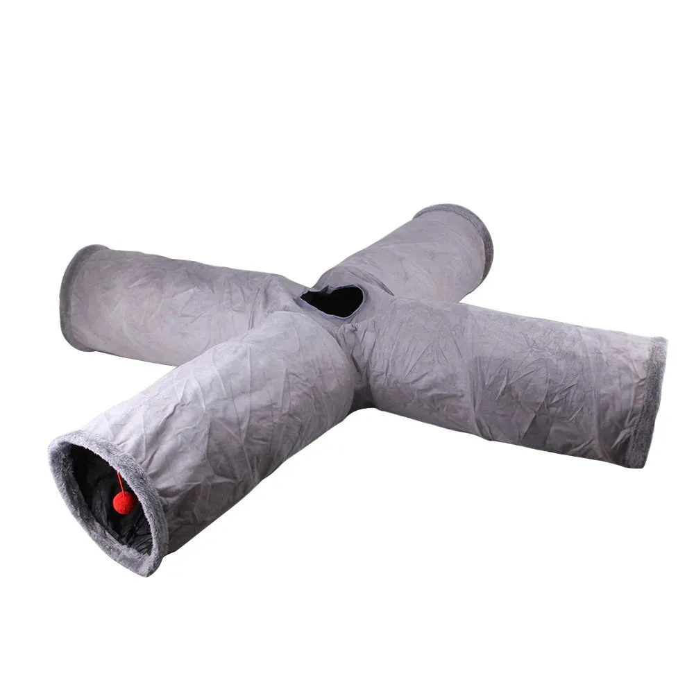 Collapsible Winter Suede Cat Tunnel for Pets – Interactive Hide and Play Toy for Kittens, Puppies, and Rabbits