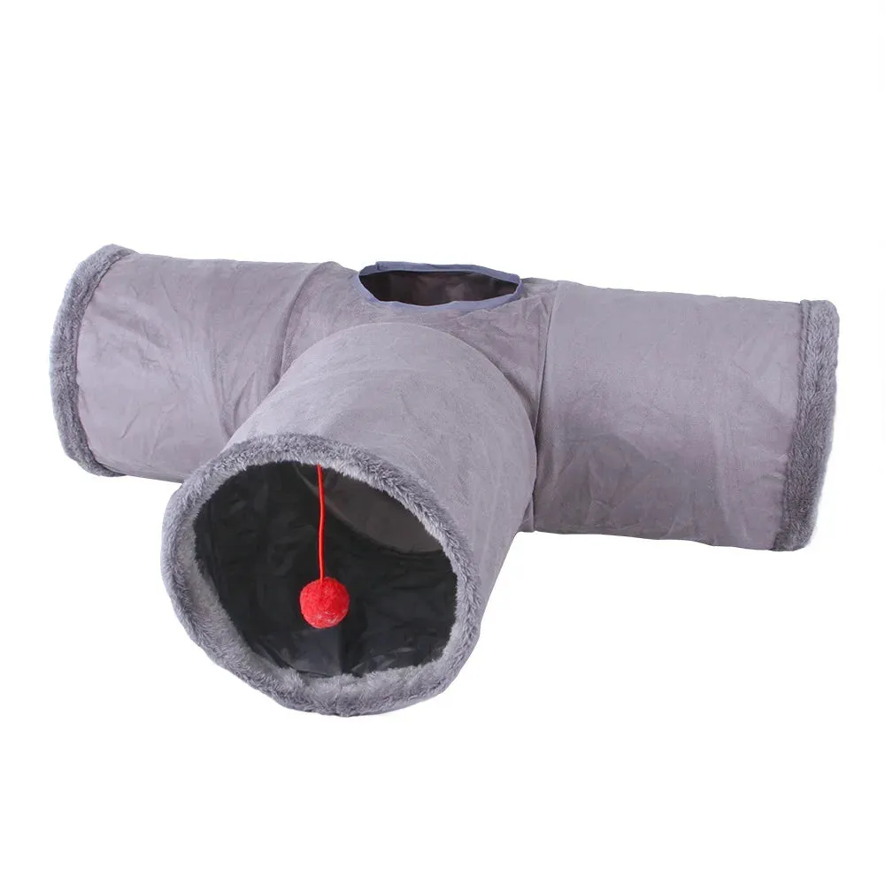 Collapsible Winter Suede Cat Tunnel for Pets – Interactive Hide and Play Toy for Kittens, Puppies, and Rabbits