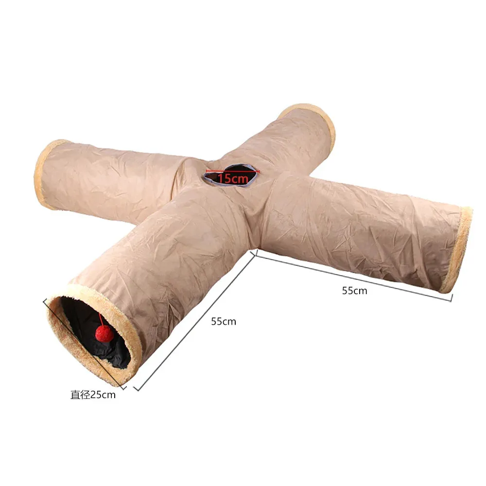 Collapsible Winter Suede Cat Tunnel for Pets – Interactive Hide and Play Toy for Kittens, Puppies, and Rabbits