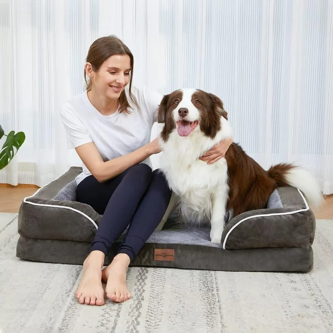 Comfort Expression Orthopedic Memory Foam Dog Beds, XL Dog Beds for Extra Large Dogs, Washable Dogs Beds with Removable Cover, Waterproof Pet Sofa Couch with Bolster(X-Large,Olive Green)