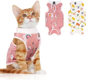 Coppthinktu 2 PCS Cat Recovery Suit for Spay Abdominal Wounds Cat Onesie for Cats After Surgery Recovery Suit Female Breathable E-Collar Alternative Kitten Onesie Anti Licking (Small)