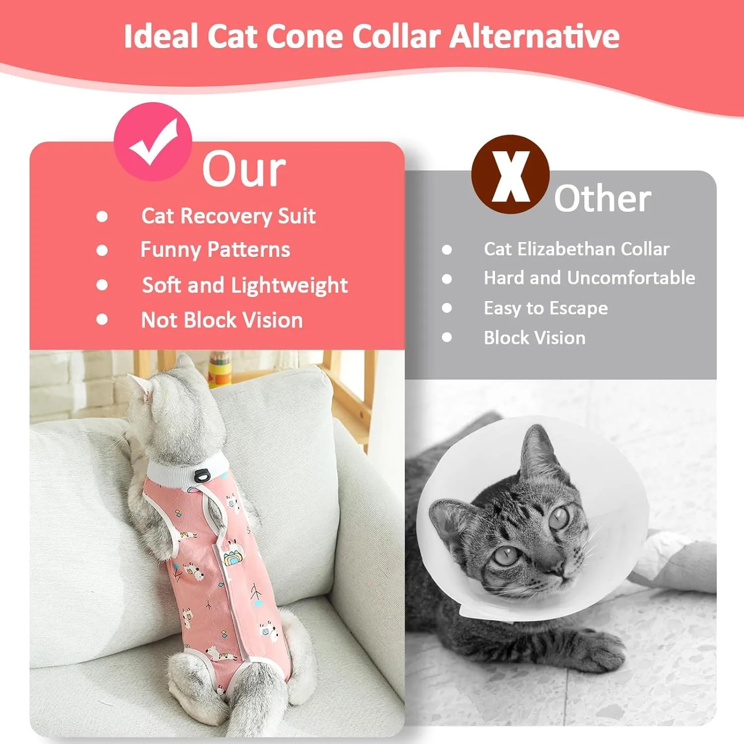 Coppthinktu 2 PCS Cat Recovery Suit for Spay Abdominal Wounds Cat Onesie for Cats After Surgery Recovery Suit Female Breathable E-Collar Alternative Kitten Onesie Anti Licking (Small)