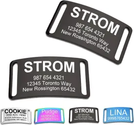 Customized Engraved Slide-On Pet ID Tags,Personalized Stainless Steel Collar Tag, Noise-Free Design for Dogs & Cats,Durable & Lightweight 4 Size for Large and Small Pets,Closed EndsBlack