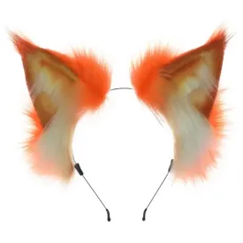 Deluxe Faux Plush Fur Animal Ears Headband - Orange White Lynx