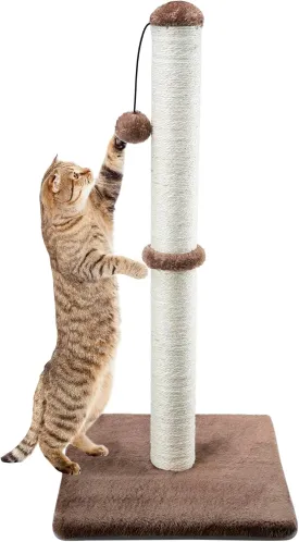 Dimaka 29" Tall Cat Scratching Post, Claw Scratcher with Sisal Rope and Covered with Soft Smooth Plush, Vertical Scratch [Full Strectch] for Standard Size Cats (Dark Brown, 29 inches for All Cats)